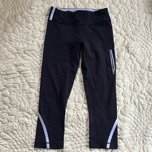 lululemon athletica Black Capri Leggings with Purple Reflective Trim